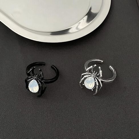 Halloween Spider Ring for Cosplay Party Accessories Open Adjustable Gothic Horror Moonstone Crystal Spider Rings Halloween Costume Jewelry Gifts for Women in Saudi Arabia