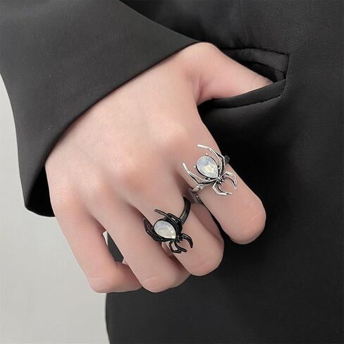 Halloween Spider Ring for Cosplay Party Accessories Open Adjustable Gothic Horror Moonstone Crystal Spider Rings Halloween Costume Jewelry Gifts for Women in Saudi Arabia