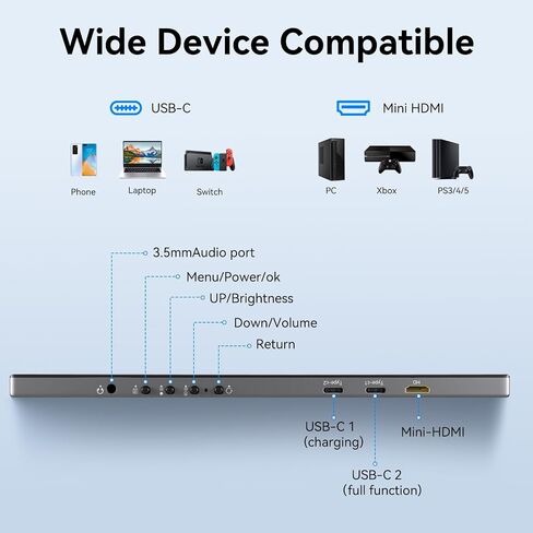 Touchscreen Monitor 14 Inch, Portable Monitor 1920x1200 60Hz IPS Panel with USB C HDMI Input for PC/Phone/Xbox/Switch/PS4/Raspberry pi, Laptop Monitor Built in Dual Speakers for Travel, Vesa, Tiltable in Saudi Arabia