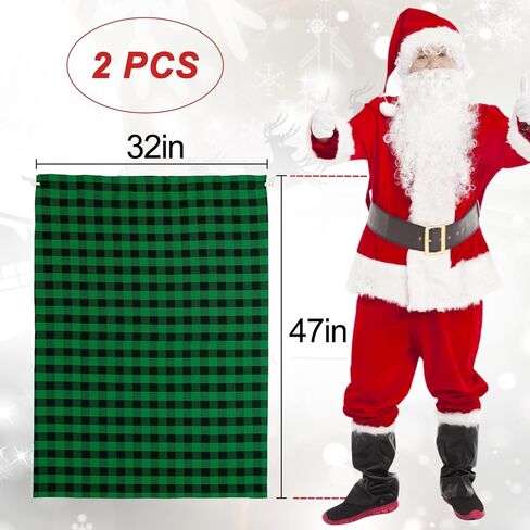 Reusable Jumbo Gift Bags with Drawstring, 27" × 20" Xmas Plaid Santa Bags, Extra Large Christmas Canvas Wrapping Bags for Storing Kids Presents, Holiday Gift Sacks Under 10 Dollars, (2 Pcs, Style 1) in Kuwait