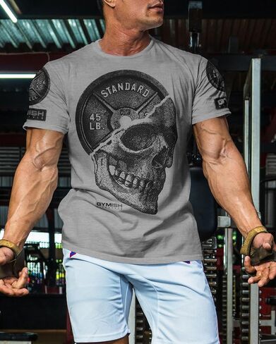 D R DETROIT REBELS Skull Plate Printed Shirts Men's Hardcore Gym Workout T-Shirt in Saudi Arabia