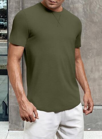 Men's Hipster Hip Hop Longline Crewneck T-Shirt Short Sleeve Gym Workout Athletic T Shirts for Men in Saudi Arabia