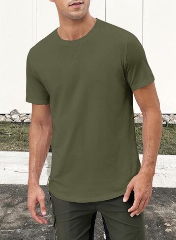 Men's Hipster Hip Hop Longline Crewneck T-Shirt Short Sleeve Gym Workout Athletic T Shirts for Men in Saudi Arabia