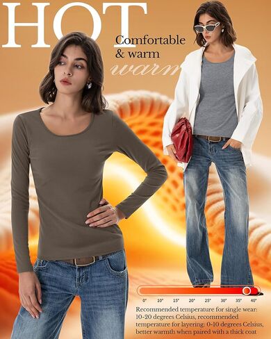 4 قطع من القمصان الحرارية النسائية مبطنة بالصوف وأكمام طويلة وياقة واسعة وقميص داخلي مناسب للشتاء بطبقة أساسية in Kuwait