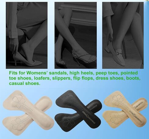 3 Pairs Self-Adhesive Lambskin Leather Shoe Insoles for Women Sandals and High Heels 3/4 Length Ultra-Thin Genuine Leather Inserts for Pointed Toes and Peep Toes in Kuwait