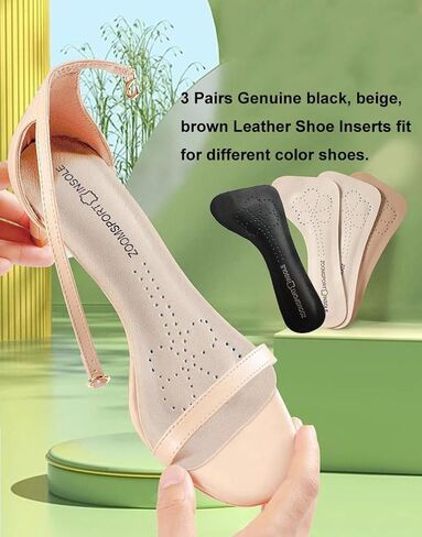 3 Pairs Self-Adhesive Lambskin Leather Shoe Insoles for Women Sandals and High Heels 3/4 Length Ultra-Thin Genuine Leather Inserts for Pointed Toes and Peep Toes in Kuwait