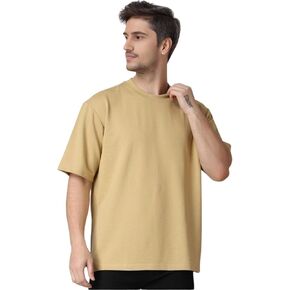 Men's Oversized Plain T-Shirt 100% Cotton Drop Shoulder Crew Neck Casual Streetwear Tee in Saudi Arabia
