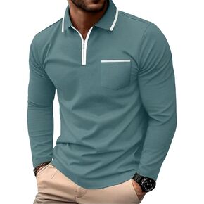 Askdeer قمصان بولو رجالية بسحاب وأكمام طويلة تي شيرت كلاسيكي قمصان جولف كاجوال بياقة أنيقة in Kuwait
