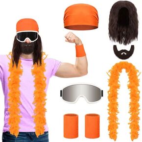 6 Pcs Halloween Wrestler Costumes for Men with Wig Sunglasses Feather Scarf Set for Adult Guy Wresting Outfit in Saudi Arabia