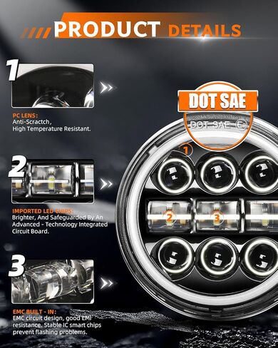 5.75-Inch LED Headlamp 12V/24V Universal Daylight High/Low Switching 50-Watt LED Headlamp Vehicle Inspection Compatible DRL 3 Light Modes Compatible Jeep/Motorcycle/for Harley Universal in Saudi Arabia