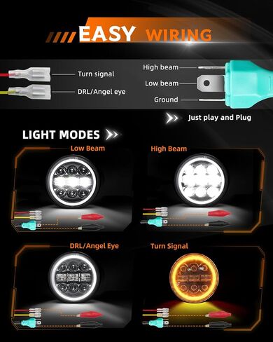 5.75-Inch LED Headlamp 12V/24V Universal Daylight High/Low Switching 50-Watt LED Headlamp Vehicle Inspection Compatible DRL 3 Light Modes Compatible Jeep/Motorcycle/for Harley Universal in Saudi Arabia