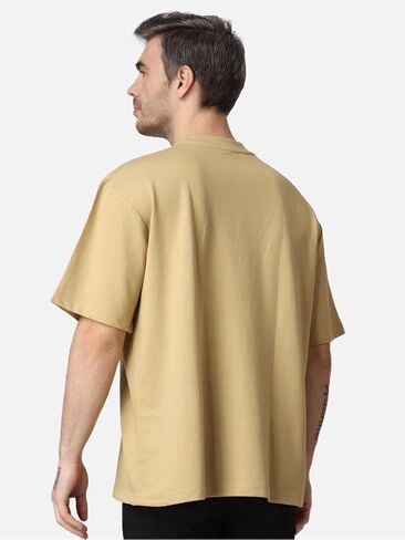 Men's Oversized Plain T-Shirt 100% Cotton Drop Shoulder Crew Neck Casual Streetwear Tee in Saudi Arabia