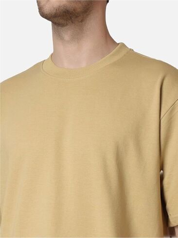 Men's Oversized Plain T-Shirt 100% Cotton Drop Shoulder Crew Neck Casual Streetwear Tee in Saudi Arabia