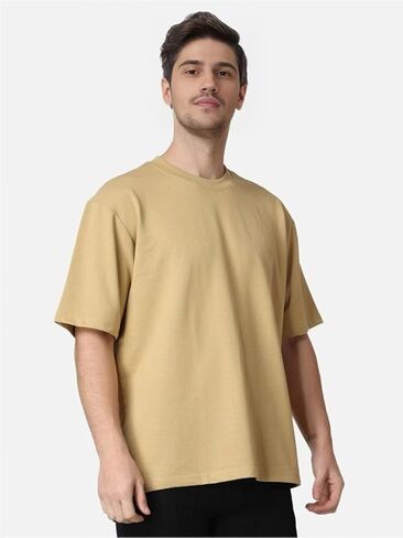 Men's Oversized Plain T-Shirt 100% Cotton Drop Shoulder Crew Neck Casual Streetwear Tee in Saudi Arabia