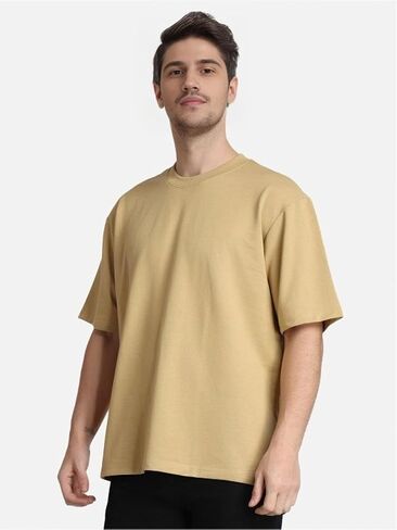 Men's Oversized Plain T-Shirt 100% Cotton Drop Shoulder Crew Neck Casual Streetwear Tee in Saudi Arabia