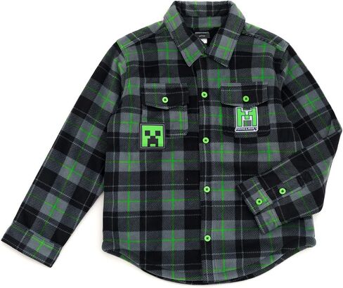 Minecraft Creeper Plaid Flannel Shacket with Fleece Lining Little Kid to Big Kid Sizes (6-18-20) in Saudi Arabia