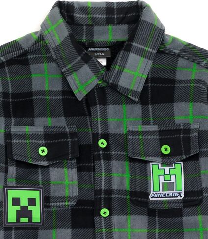 Minecraft Creeper Plaid Flannel Shacket with Fleece Lining Little Kid to Big Kid Sizes (6-18-20) in Saudi Arabia