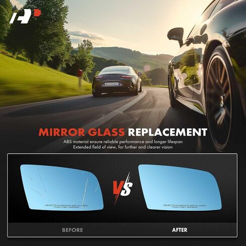 A-Premium Right Passenger Side Heated Mirror Glass with Backing Plate - Compatible with BMW 525xi, 528i 535i xDrive, 528xi, 530xi, 535i, 545i, 550i, 645Ci, 650i - Blue Exterior Side View Convex Mirror in Saudi Arabia