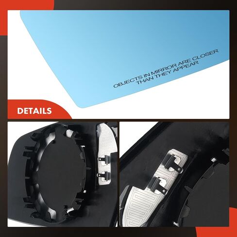 A-Premium Right Passenger Side Heated Mirror Glass with Backing Plate - Compatible with BMW 525xi, 528i 535i xDrive, 528xi, 530xi, 535i, 545i, 550i, 645Ci, 650i - Blue Exterior Side View Convex Mirror in Saudi Arabia