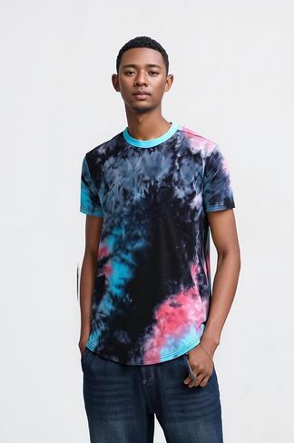 Men's Hip Hop Tie Dye T-Shirt | Trendy Hipster Style with Curve Hem | Casual Streetwear Tee for Men in Saudi Arabia