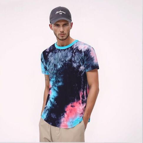 Men's Hip Hop Tie Dye T-Shirt | Trendy Hipster Style with Curve Hem | Casual Streetwear Tee for Men in Saudi Arabia