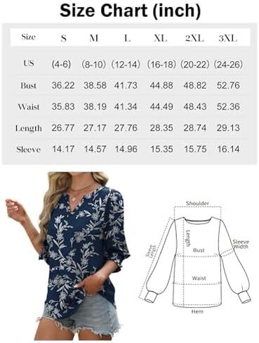3/4 Length Sleeves Womens Tops Blouses for Women Dressy Casual Tops V Neck T Shirts with Smocked Cuffs in Saudi Arabia