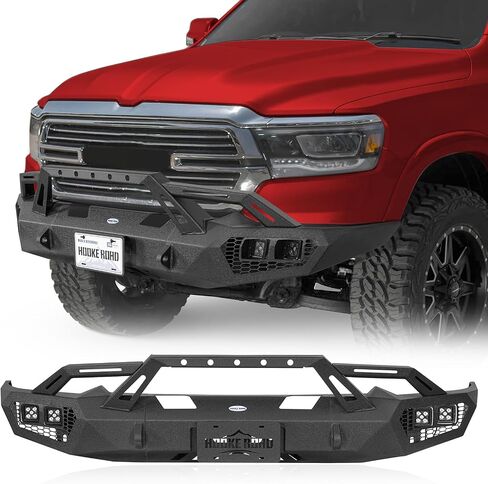 Hooke Road 19-24 Ram 1500 Front Bumper w/Over-Rider Hoop for 2019 2020 2021 2022 2023 2024 Dodge Ram 1500 (Exclude EcoDiesel, Rebel, TRX & Ram 1500 Classic) in Saudi Arabia