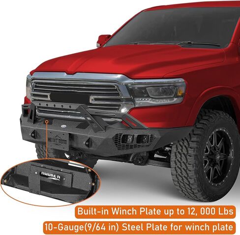 Hooke Road 19-24 Ram 1500 Front Bumper w/Over-Rider Hoop for 2019 2020 2021 2022 2023 2024 Dodge Ram 1500 (Exclude EcoDiesel, Rebel, TRX & Ram 1500 Classic) in Saudi Arabia