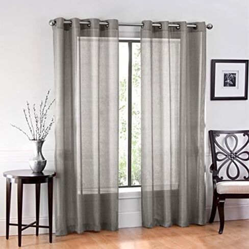 Ruthy's Textile 2 Piece Window Sheer Curtains Grommet Panels 54" X 84" Total 108" X 84" - Grey in Saudi Arabia