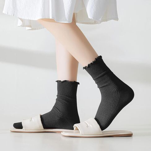 3 Pairs Womens Ruffle Ankle Socks Cute Breathable Turn-Cuff Crew Frilly Socks in Saudi Arabia