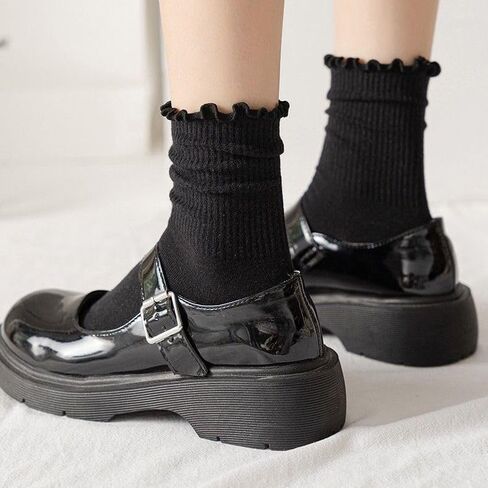 3 Pairs Womens Ruffle Ankle Socks Cute Breathable Turn-Cuff Crew Frilly Socks in Saudi Arabia