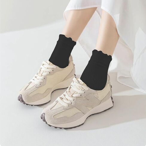3 Pairs Womens Ruffle Ankle Socks Cute Breathable Turn-Cuff Crew Frilly Socks in Saudi Arabia