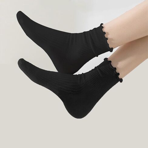3 Pairs Womens Ruffle Ankle Socks Cute Breathable Turn-Cuff Crew Frilly Socks in Saudi Arabia