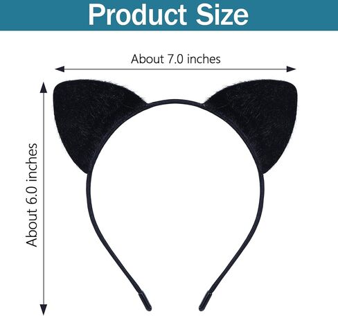 Furry Cat Ears Headband Women, Black Kitty Ear Cat Accessories for Halloween Cat Woman Costume Outfit in Kuwait