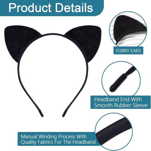 Furry Cat Ears Headband Women, Black Kitty Ear Cat Accessories for Halloween Cat Woman Costume Outfit in Kuwait