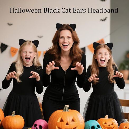 Furry Cat Ears Headband Women, Black Kitty Ear Cat Accessories for Halloween Cat Woman Costume Outfit in Kuwait