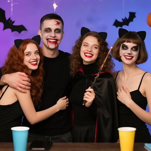 Furry Cat Ears Headband Women, Black Kitty Ear Cat Accessories for Halloween Cat Woman Costume Outfit in Kuwait