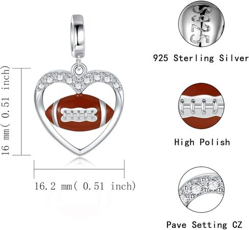 925 Sterling Silver Baseball Tennis Soccer Rugby Basketball Charm for Bracelet Necklace Ball Bead Jewelry for Sports Enthusiasts Lover in Saudi Arabia