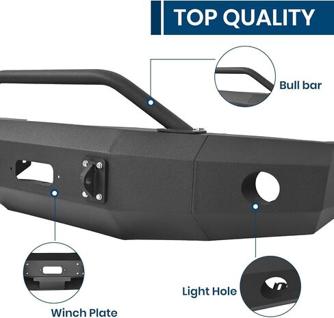 KUAFU Front Bumper Compatible with 1981-1987 Chevrolet GMC C1500 C2500 C3500 K1500 K2500 K3500 w/Winch Plate, Bull Bar, Tow Hook & Light Holes Steel Black Powder Coated in Saudi Arabia