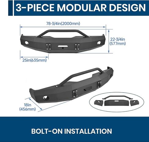 KUAFU Front Bumper Compatible with 1981-1987 Chevrolet GMC C1500 C2500 C3500 K1500 K2500 K3500 w/Winch Plate, Bull Bar, Tow Hook & Light Holes Steel Black Powder Coated in Saudi Arabia
