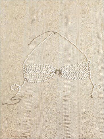 WDIRARA Women's Pearl Beaded Halter Bikini Top Sleeveless Backless Beach Cover Up Tops White Plus in Saudi Arabia