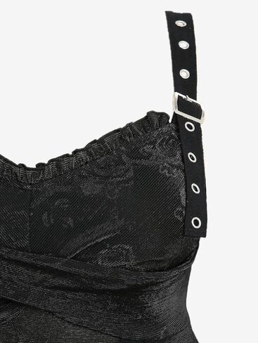 Rosegal Women Plus Size Rose Flower Printed Buckle Grommet Split Layered Gothic Tank Top in Saudi Arabia
