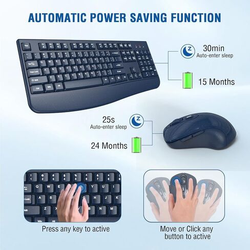 Wireless Keyboard and Mouse Combo, EDJO 2.4G USB Wireless Keyboard with Palm Rest, 3 DPI Adjustable Wireless Mouse, Compatible with Windows, Mac OS Desktop/Laptop/PC（Black） in Kuwait