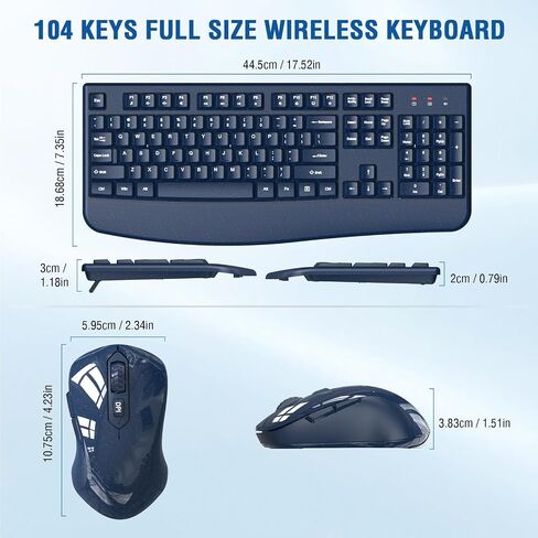 Wireless Keyboard and Mouse Combo, EDJO 2.4G USB Wireless Keyboard with Palm Rest, 3 DPI Adjustable Wireless Mouse, Compatible with Windows, Mac OS Desktop/Laptop/PC（Black） in Kuwait