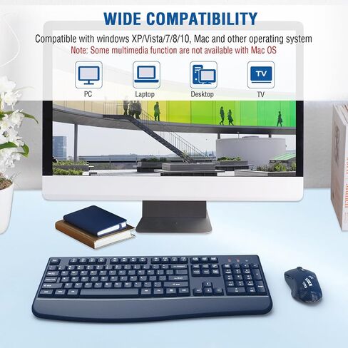 Wireless Keyboard and Mouse Combo, EDJO 2.4G USB Wireless Keyboard with Palm Rest, 3 DPI Adjustable Wireless Mouse, Compatible with Windows, Mac OS Desktop/Laptop/PC（Black） in Kuwait