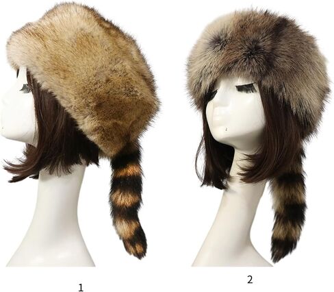 NUEAYMS Unisex Adult Plush Flat Top Hat Cute Style Mongolian Hat with Raccoon Tail Woman Teens Casual Winter Keep Warm Hat in Kuwait
