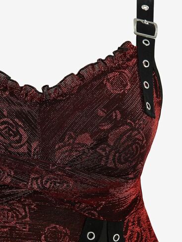 Rosegal Women Plus Size Rose Flower Printed Buckle Grommet Split Layered Gothic Tank Top in Saudi Arabia