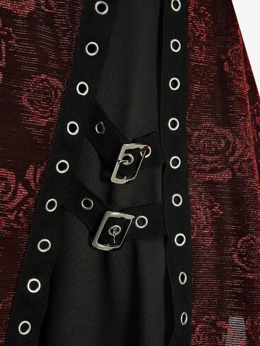 Rosegal Women Plus Size Rose Flower Printed Buckle Grommet Split Layered Gothic Tank Top in Saudi Arabia