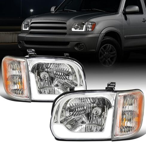 Ronnin - Fits 2005-2006 Toyota Tundra 2005-2007 Sequoia Upgraded LED Running Tube Lights Headlights + Corner Lights Replacement Assembly Pair | Black in Saudi Arabia