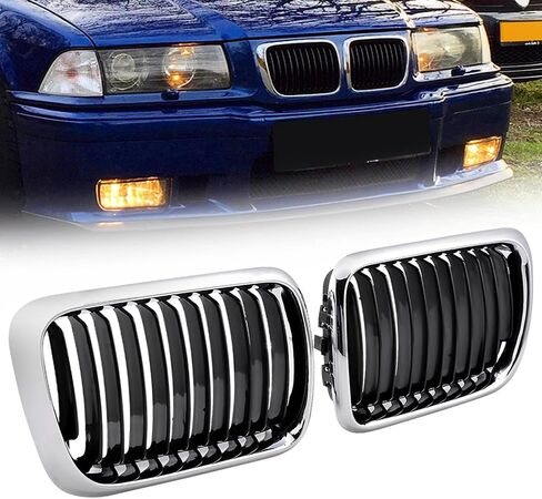 Front Bumper Kidney Grille for 1997 1998 1999 BMW E36 M3 3 Series 318i 323i (Chrome, Single Slat) in Saudi Arabia